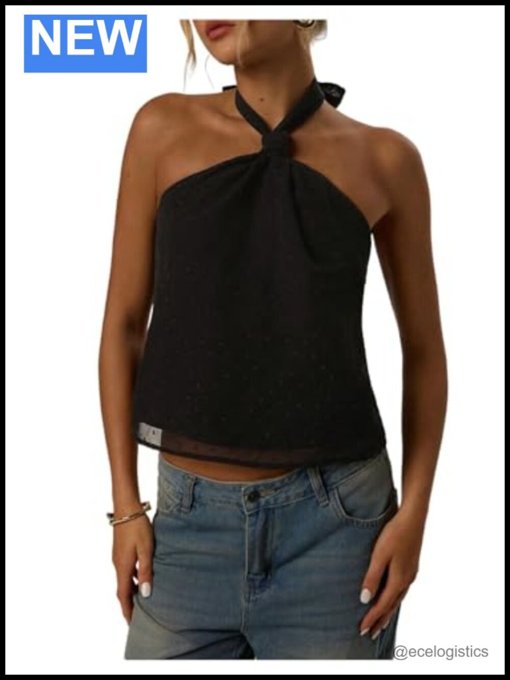 Sheer Swiss Dots Halter Top Tie Back Sleeveless Summer Tank